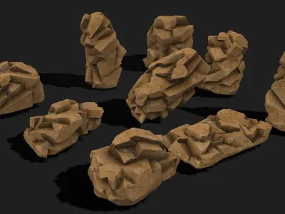 Mountain desert Rocks - PBR Pack 05 Low-poly 3D model