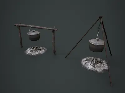 Bonfire with Bowler Low-poly 3D model