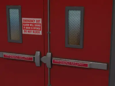 Fire Emergency Set - Exit Sign Extinguisher Bollard Doors Low-poly 3D model