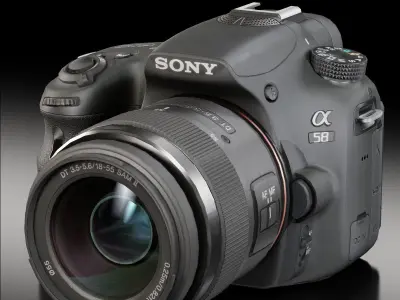 Sony SLT-A58 DSLR camera Kit DT 18-55mm f 3-5 5-6 SAM II Lens Low-poly 3D model