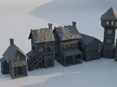 Winter Forest Village Tabletop Terrain 28 MM 3D print model