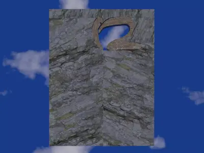 Stone wall with window in Chinese text shape Low-poly 3D model