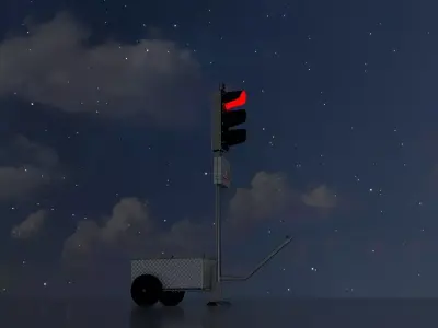 Mobile construction site traffic light Red Low-poly 3D model