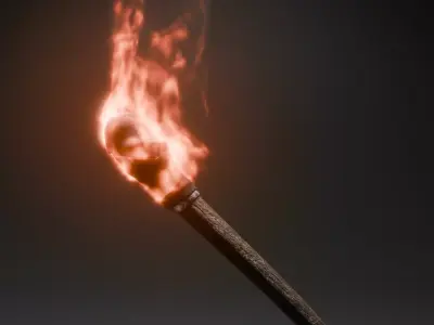 Torch with fire Low-poly 3D model
