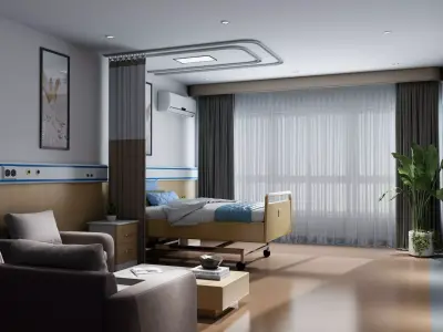 Comfortable Modern Hospital Room Interior 3D Model Low-poly 3D model