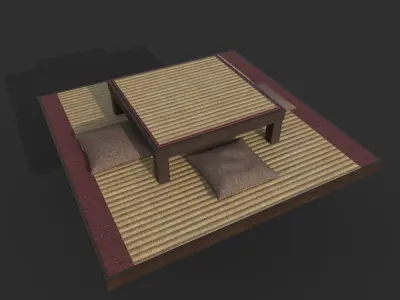 Japanese table with pillows Low-poly 3D model