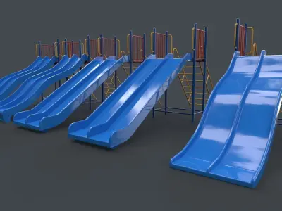 PBR Modular Outdoor Straight and Wave Slide B Low-poly 3D model