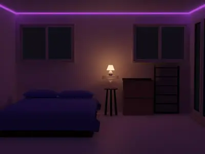 Interior 3D room with lighting and bed Free 3D model