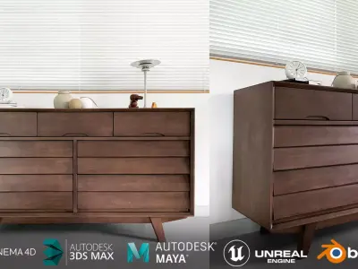 Galleria solid wood 3-tier wide chest of drawers 3D model