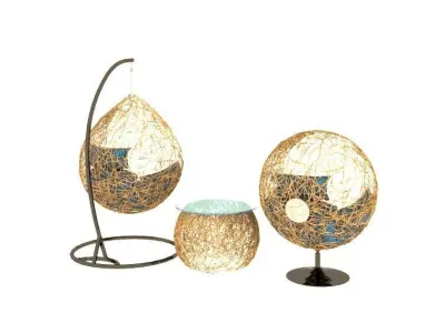 Modern hanging chair set Low-poly 3D model