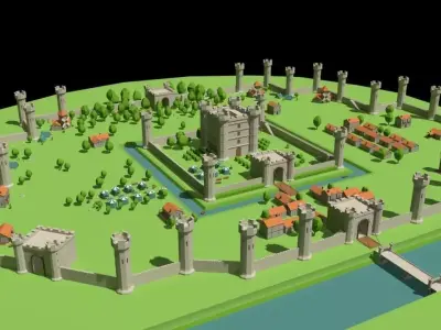 Simple Poly Medieval City Low-poly 3D model