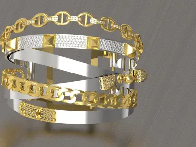 Luxury two-tone gold and diamond cuff bracelet model  bg0010 3D print model