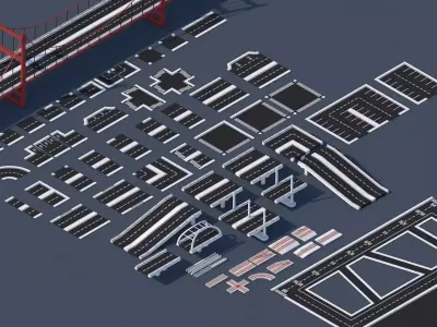 Roads  Rooftop  Street Elements 3 in 1 Low-poly 3D model