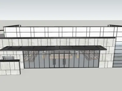 glass office building with furniture  3D model