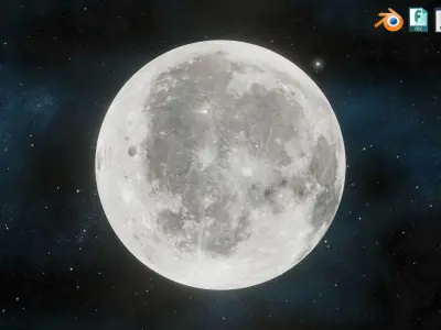 The Moon with 16K Texture and Height Map Low-poly 3D model