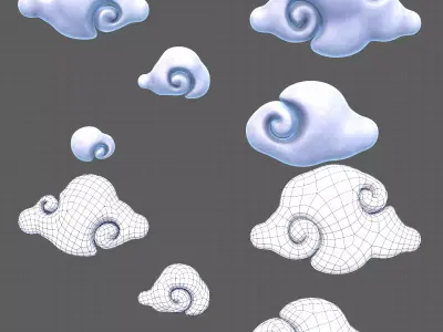 Clouds cartoon V04 Low-poly 3D model