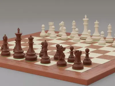 Chess pieces with rigged and posed figurines Low-poly 3D model