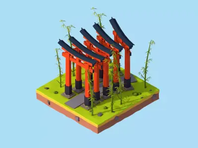 Cartoon Lowpoly Fushimi Inari-Taisha Shrine Low-poly 3D model