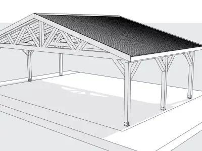 3D Model Carport 6x9 m  Wooden Shelter with Metal Roof 16 Slope 3D model