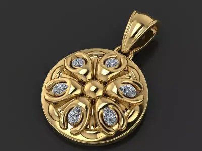 gold floral pendant 3D printable model  3D print model