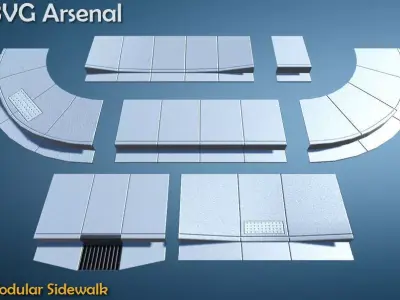 Modular Sidewalk Low-poly 3D model