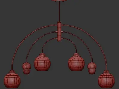 BRANCH U six light chandelier in brass and glass 3D model