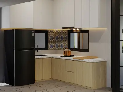 Modern Minimalist Kitchen 3D Model High-Quality Interior Asset Low-poly 3D model