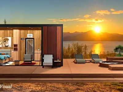  beach hut tiny house vacation house with hot tub 3D model