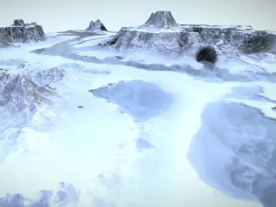 Winter Snow Environment 1 With Frozen Lakes And Mountains  Low-poly 3D model