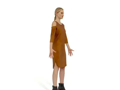 Blonde woman in a light brown dress Low-poly 3D model