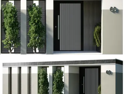 Door Outdoor entrance and fence and graden  3D model