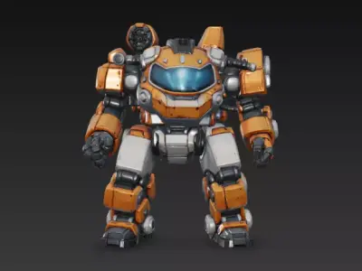 Stylized Orange Mech Suit - PBR Game - Ready Robot Low-poly 3D model