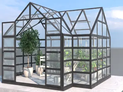 Greenhouse glass with plants inside 3D model