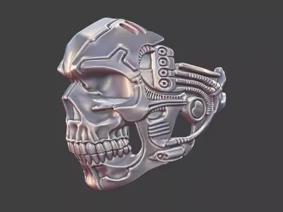 cyber robot skull ring biker jewelry 3D print model