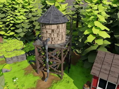 Countryside House Mill Near River 3D model