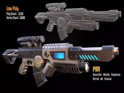 Scifi gun low poly and Cad model Low-poly 3D model