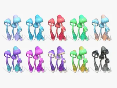 100 Fantasy Mushrooms Super Collection - Scene Backdrop Design 3D Model Pack