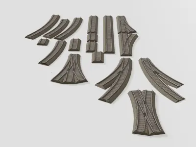 Various railroad track elements 3D model