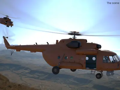  Multirole Support Helicopter Orange Rigged for Cinema 4D 