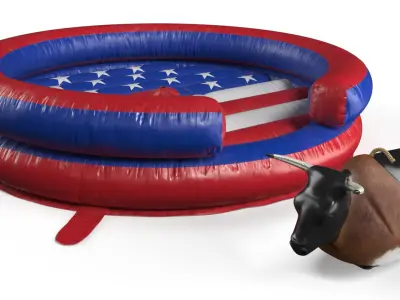  Mechanical Rodeo Bull on Inflatable Trampoline in US Colors 