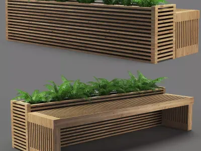bench602 wooden bench with plants 3D model