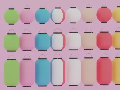 Japanese Paper Lanterns Collection Low-poly 3D model