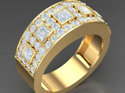 Light Gold Diamond Men Ring 2MR086 3D model