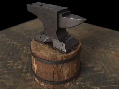 Medieval Anvil and Hammer Low-poly 3D model