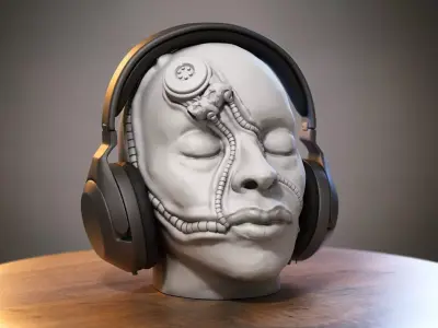 Robot Skull Headphone Stand Cyborg Headset Stand 3D print model