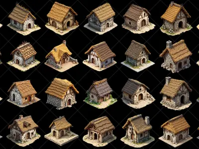 148 Transparent Fantasy Medieval Huts Game Assets Texture