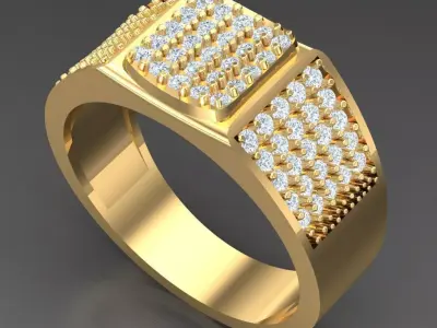 Light Gold Diamond Men Ring 2MR045 3D model