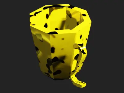 Metal cup painted with yellow color and black dots Free low-poly 3D model