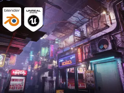 Cairo City Cyberpunk Streets - Animated Neon Signs - Day - Night 3D model