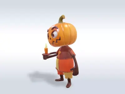 Cheerful Pumpkin Boy Halloween Character 3D model 4